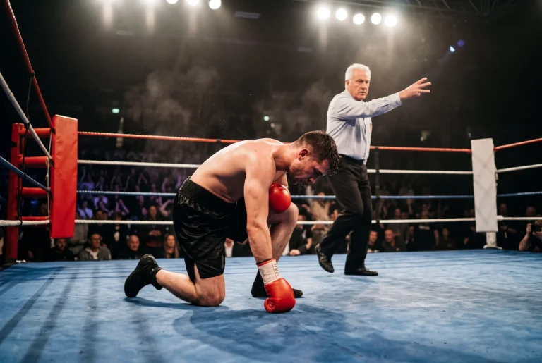Boxer am Boden in einem Boxring nach einem Niederschlag